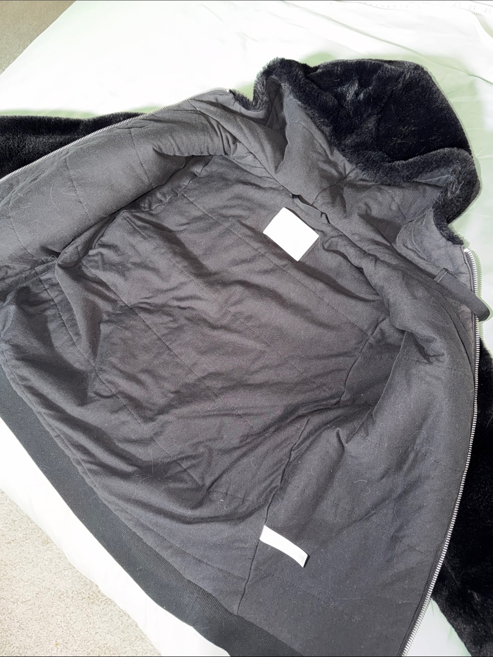 Athleta Black Faux-Fur Hooded Zip Jacket small - Picture 4 of 6
